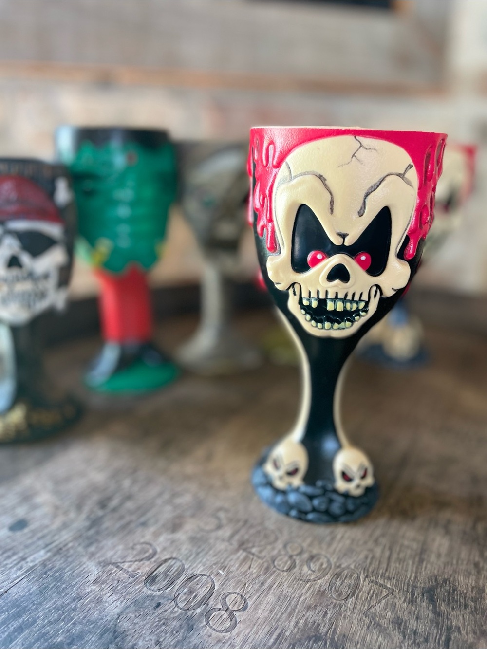 Vintage Halloween 6 Goblet Set Clown Skull Mummy Frankenstein Scarecrow Pirate - Picture 12 of 13